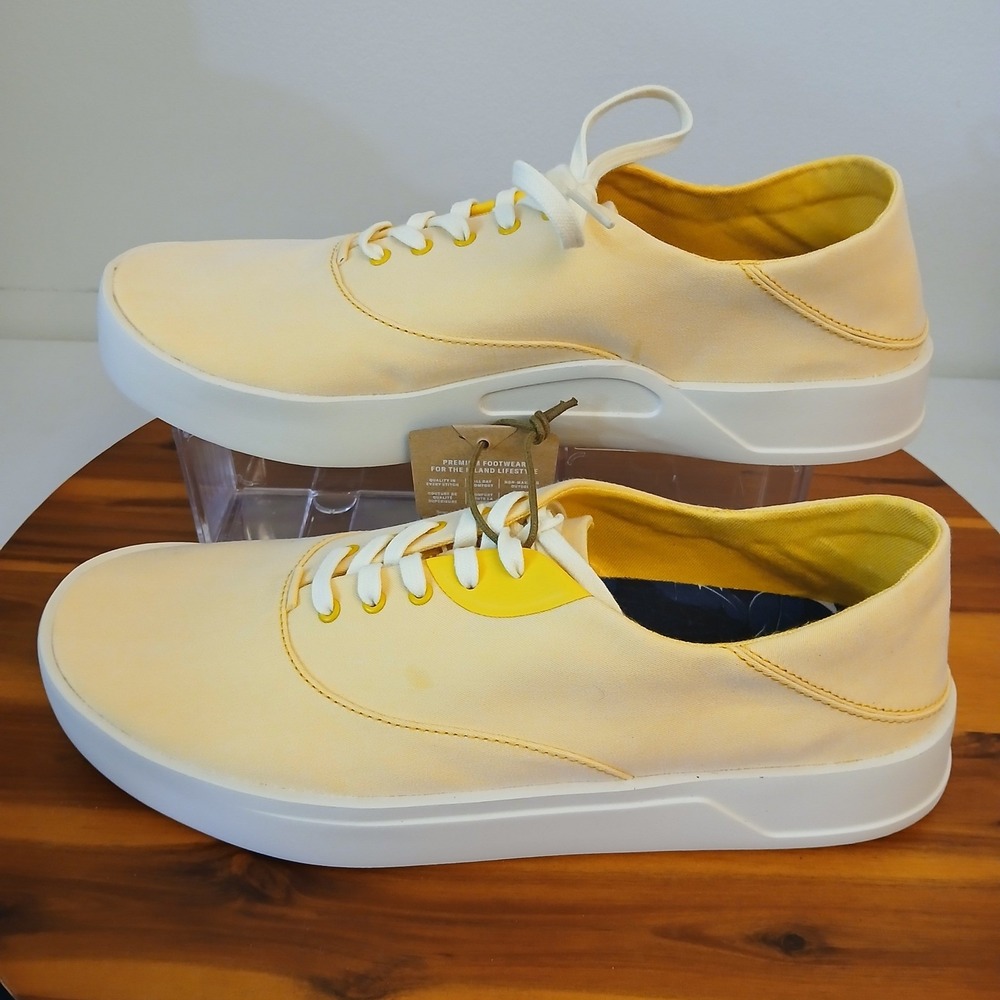 OluKai Tradewind Sneakers Mens 9 Yellow Canvas Low Top Shoes Casual Lace Up